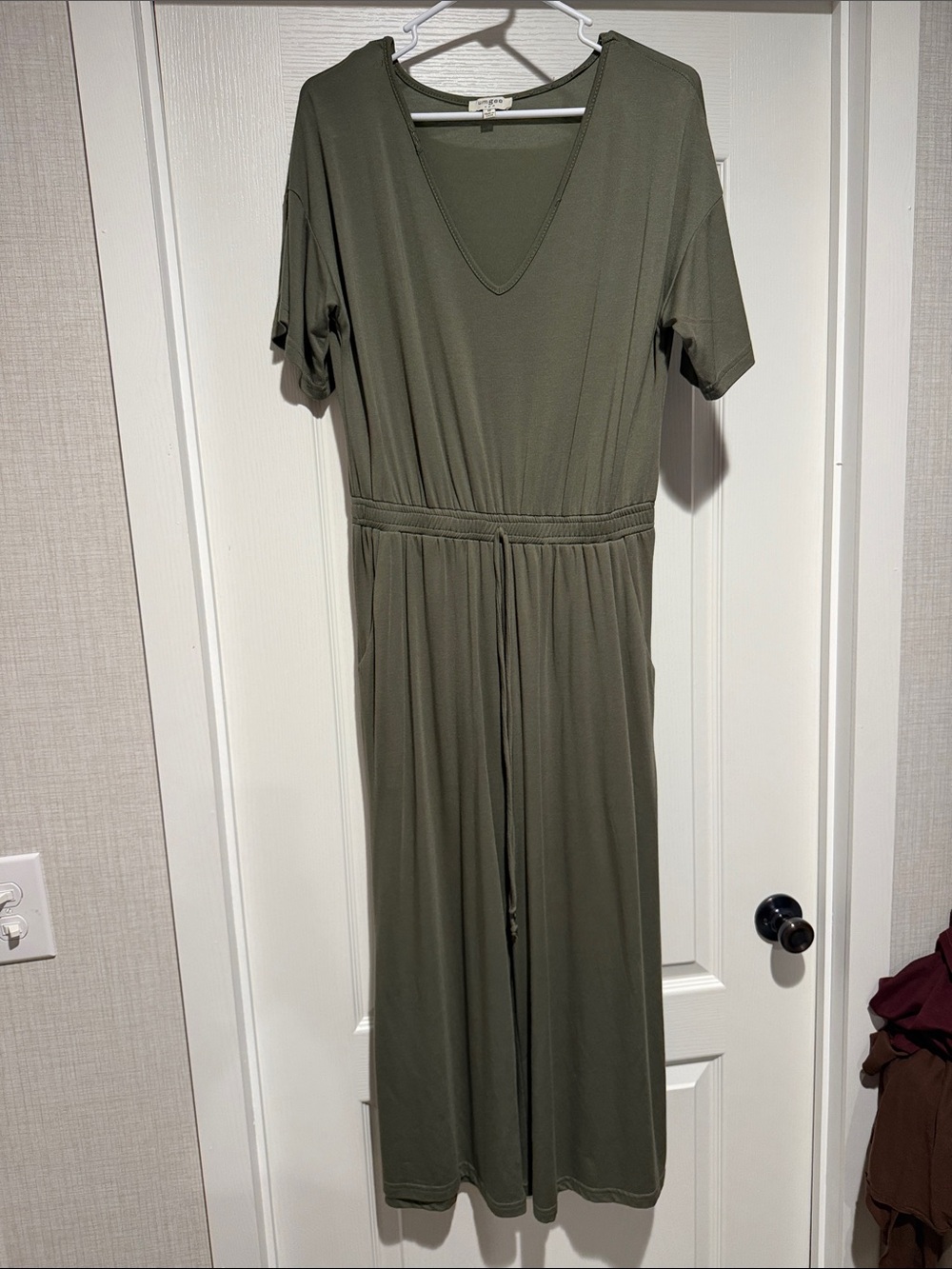 Olive Green V-Neck Women's Jumpsuit Dress